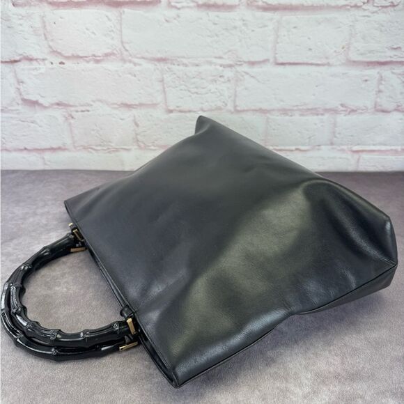 Gucci Bamboo Black Leather Top Handle Vintage Handbag - Picture 5 of 13
